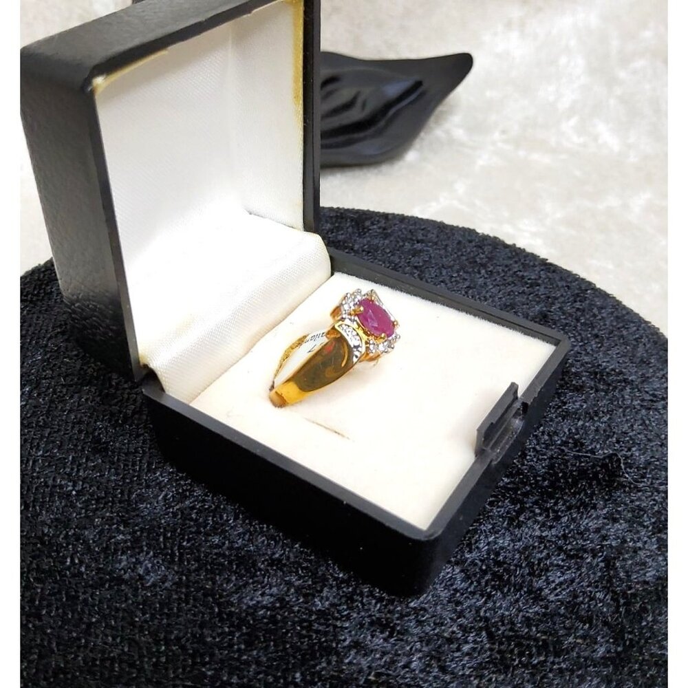 vintage two tone yellow and white gold plated genuine ruby with diamond chips ri - Picture 6 of 15